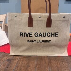 Saint Laurent Rive Gauche Tote in Cream and Brown